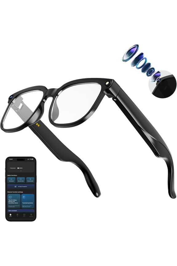 AI Smart Glasses with Camera,8MP Camera Glasses,1080P Anti-Shake Video Recording, Real Time Translation,AI Voice Assistant,Object Recognition,Bluetooth Sunglasses for Men，Women
