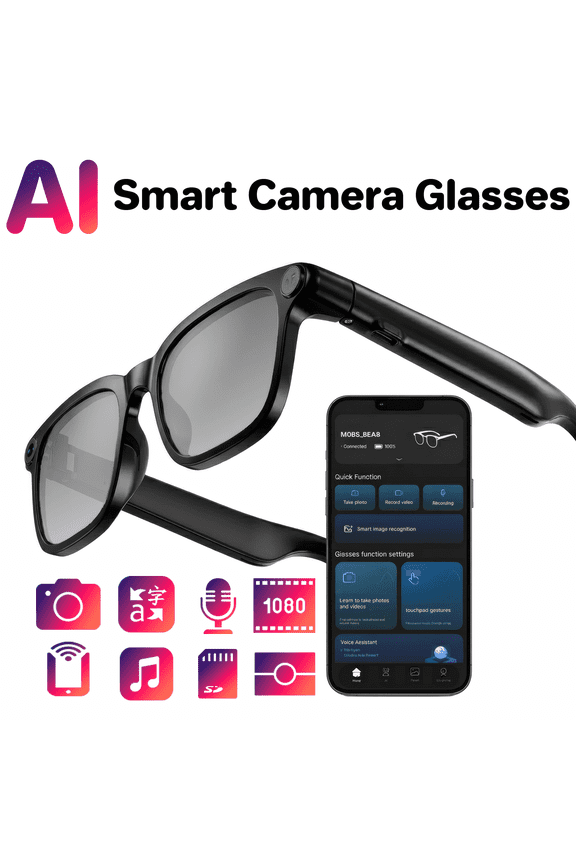 AI Smart Glasses with Camera,8MP Camera Glasses,1080P Anti-Shake Video Recording, Real Time Translation,AI Voice Assistant,Object Recognition,Photochromic glasses