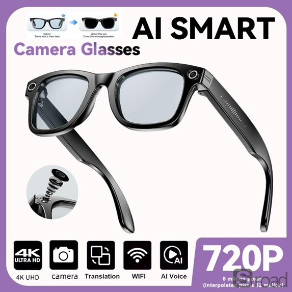 AI Smart Glasses With Camera, Hands-Free Video Recording, Real-Time 100+ Language Translation, Bluetooth Calls & Music, Titanium Frame For Outdoor Travel Sports