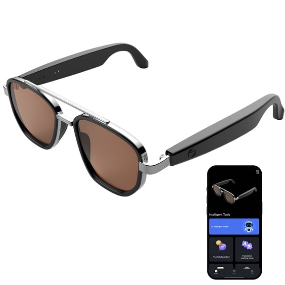 AI Smart Glasses with Chat GPT, AI Translation Glasses with 164 Language, Classic Aviator Sunglasses with Voice Assistant/AI Calling, IP65 Waterproof, Multifunctional Smart Glasses for Men Women