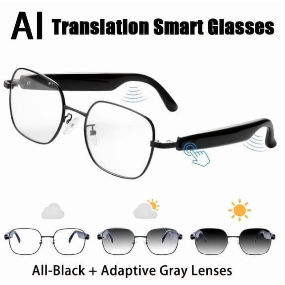 AI Smart Glasses with GPT & 164 Language Real-Time Translation | Photochromic Lenses | Built-in Mic/Speaker for Music/Calls | Multifunctional Audio Glasses | Unisex High-Tech Gift