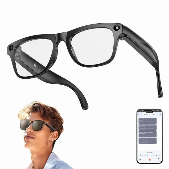 AI Smart Glasses, HD Camera Glasses, Built-in AI Voice Assistant, Real-time Translation, Outdoor Photography, Open Audio, Transparent Style | Unisex Smart AI Glasses with Photography,