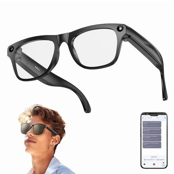 AI Smart Glasses, HD Camera Glasses, Built-in AI Voice Assistant, Real-time Translation, Outdoor Photography, Open Audio, Transparent Style | Unisex Smart AI Glasses with Photography,