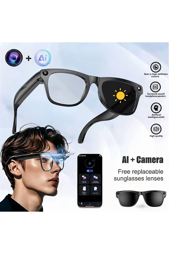 Smart AI Glasses with HD Camera, Voice Assistant, Real-Time Translation, Bluetooth Calls & Music for Outdoor Photography, Running, Hiking | Unisex Transparent Design