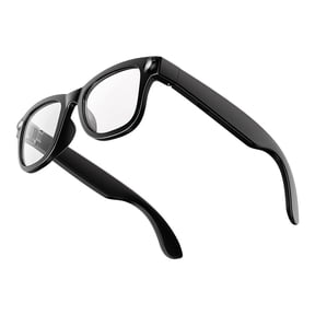 AI Smart Glasses with High-Power Flashlight, Bluetooth Audio Sunglasses with AI Voice Assistant, Wireless Charging Open-Ear Headphones for iOS/Android, Style B (Clear)
