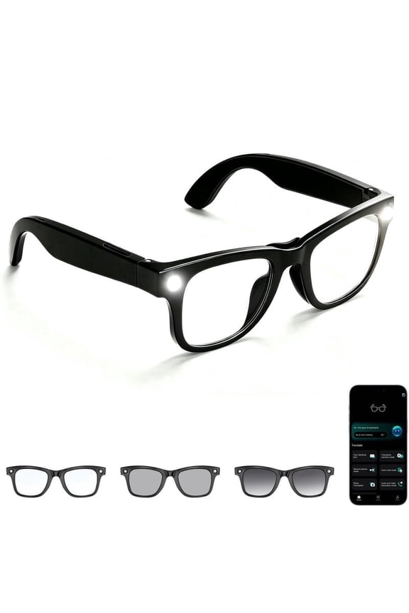 AI Smart Glasses with Light, Voice Assistant, Real-Time Translation in 139 Languages, Music & Hands-Free Calls, Photochromic Lenses, Bluetooth Glasses for Work Reading Craft Driving Travel Meetings
