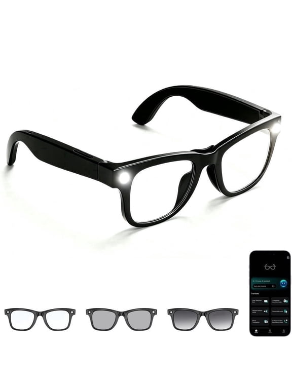 AI Smart Glasses with Light, Voice Assistant, Real-Time Translation in 139 Languages, Music & Hands-Free Calls, Photochromic Lenses, Bluetooth Glasses for Work Reading Craft Driving Travel Meetings