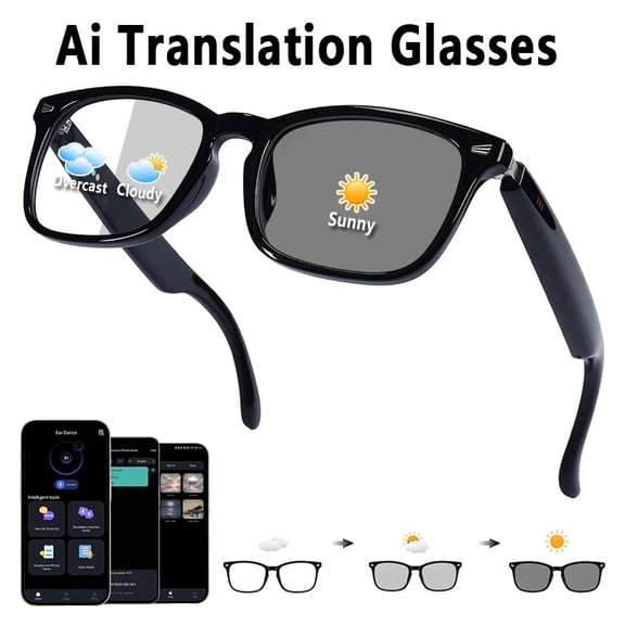 AI Smart Glasses for Men Women, Bluetooth Audio Glasses with 164 Languages Translation, Hands-Free Calling, Voice Assistant Support for Travel Meeting Trade Business