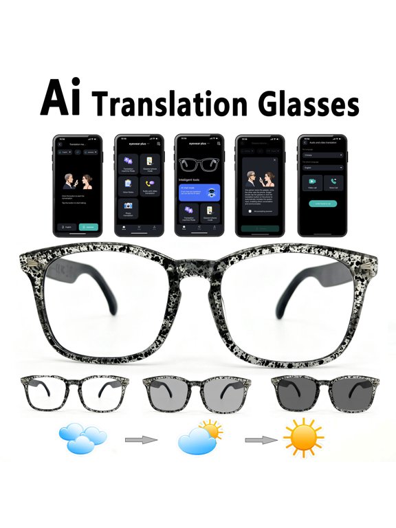 AI Smart Glasses for Men Women, Bluetooth Audio Glasses with Open Ear Design, Wireless Headphones, Hands-Free Calling, Voice Assistant Support, IP67 Waterproof, 6H Playtime for Working Relaxing