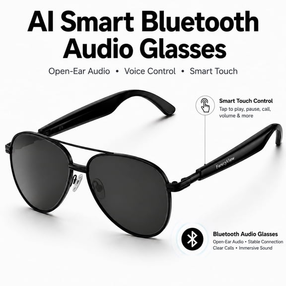 AI Smart Bluetooth Audio Glasses for Men Women, Open Ear Stereo Sunglasses with Voice Assistant, Touch Control, Noise Reduction Calls, AI Translation & Recording, Wireless Music Eyewear