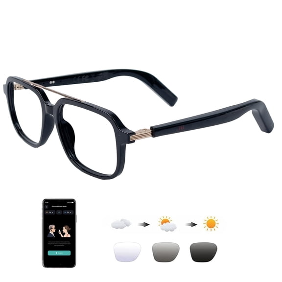 AI Smart Glasses for Men Women, Bluetooth Glasses with 164+ Languages Translation, Color-Change Lens and Hands-Free Calls for Travel Meeting Trade Business