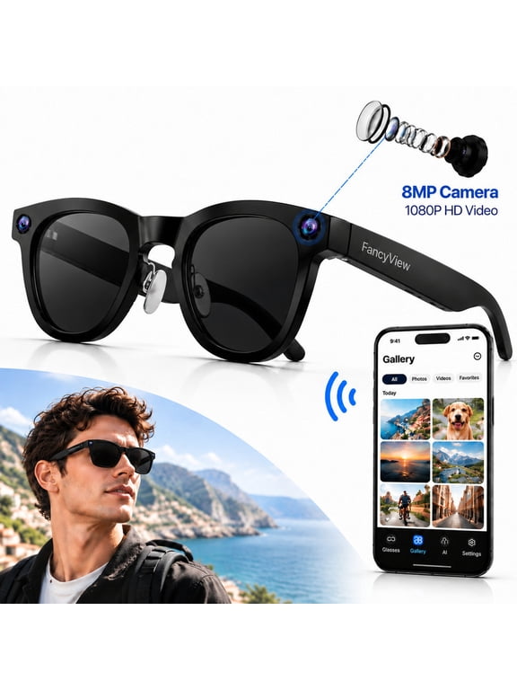 AI Smart Glasses with Camera, 8MP HD Photo/1080P Video Recording, Open Ear Audio Bluetooth Sunglasses for Men & Women, Voice Assistant, Real Time Translation, Hands Free Calls, Vlog, Travel, Work
