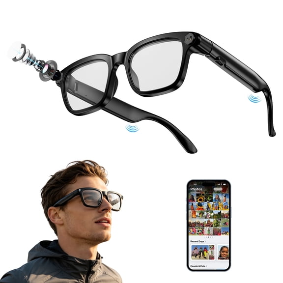 AI Smart Glasses with 8MP Camera, 1080P POV video Recording, Bluetooth Calling, Music Playback, AI Object Recognition, Translation, IP65 Water Resistant for Travel & Vlogging