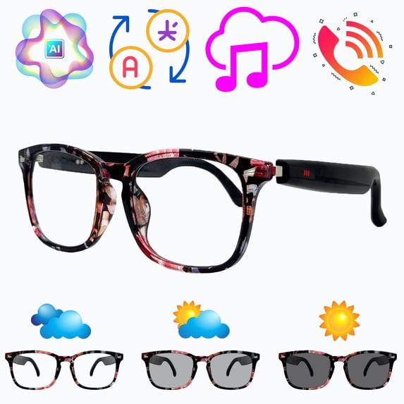 AI Smart Glasses for Men Women, Deepseek R1 & Gemini-2.5 AI Assistant, 164 Languages Support, Bluetooth 5.3, Music Playback, Hands-Free Calling, IP67 Waterproof, Physical Photochromic Lenses