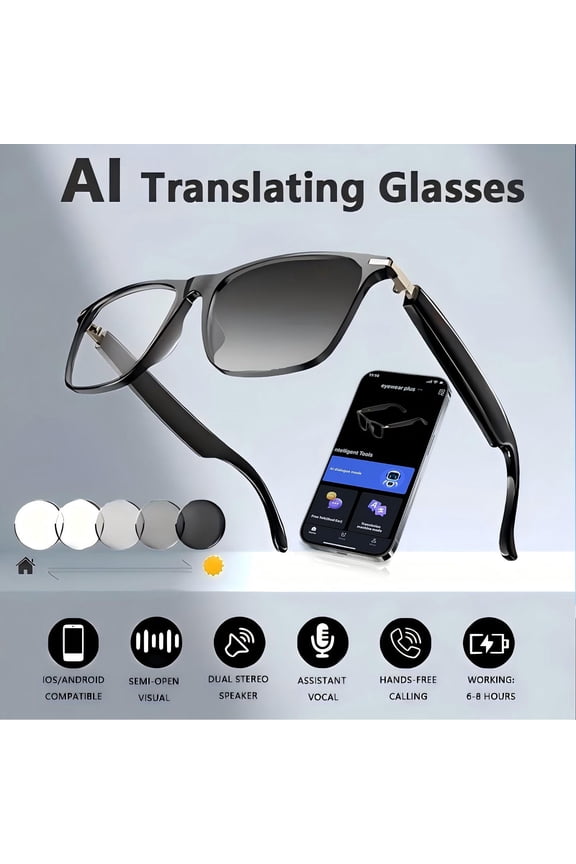 AI Smart Glasses for Men Women, Deepseek R1 & Gemini-2.5 AI Assistant, 164 Languages Support, Bluetooth 5.3, Music Playback, Hands-Free Calling, IP67 Waterproof, Physical Photochromic Lenses