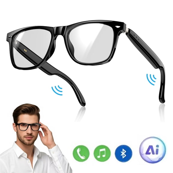 IOWODO Bluetooth Smart Glasses for Women Men, Open Ear Audio Sunglasses, Hands-Free Calls, Voice Assistant, UV & Blue Light Lens, White