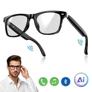 IOWODO Bluetooth Smart Glasses for Women Men, Open Ear Audio Sunglasses, Hands-Free Calls, Voice Assistant, UV & Blue Light Lens, White