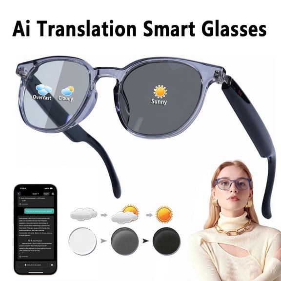 AI Smart Glasses for Men & Women with translation in over 164 languages and photochromic lenses, Real-time translation, meeting assistant, Bluetooth glasses with music and hands-free calling