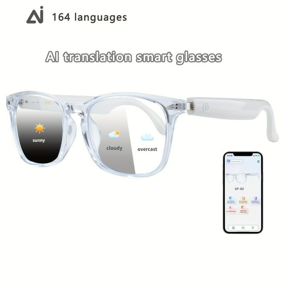 AI Smart Glasses That Offer Real-Time Translation in 164 Languages, Featuring a GPT Chat System. These Unisex Multifunctional Audio Glasses Come with a Built-In Microphone And Speaker