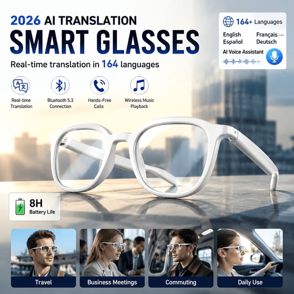 AI Smart Glasses Offer Real-Time Translation in 164 Languages, Support Meetings, Calls, Music, Headphones, Touch-Changing Color. Perfect Gifts for Father'S Day, Easter, Birthdays