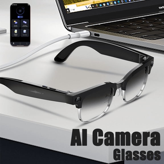 AI Smart Glasses with Real-Time Translation&Object Recognition,4K Camera, Wireless, Magnetic Charging, Long Battery Life, Open-Back Design, Built-in Mic, USB-Powered - Ultra-Lightweight Smart Glasses