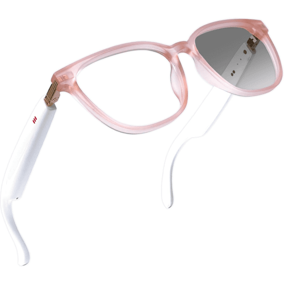 AI Smart Glasses with Real-Time Translation & Voice Assistant – Bluetooth Sunglasses with Noise-Cancelling Calls, Music, Touch Control, Photochromic Lenses, UV & Blue Light Protection-Pink