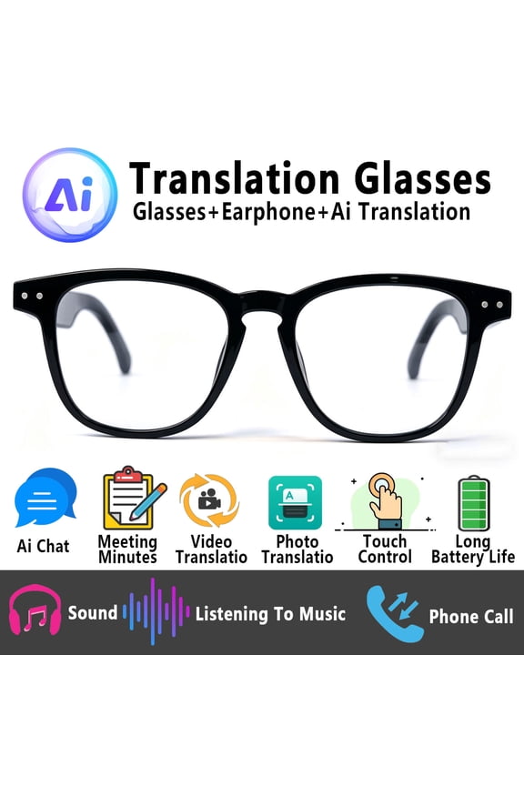 AI Smart Glasses Real-Time Translation & Voice Assistant Touch Control Photochromic Lenses Glasses All-Day Comfort for Indoor & Outdoor