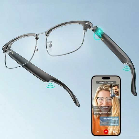 AI Smart Glasses, Smart Video Translation Glasses with Bluetooth, 115 Languages, Built-in Speaker & Clear Audio, Real-Time Voice Translator and Video Call Translation for Travel, Meetings, Business