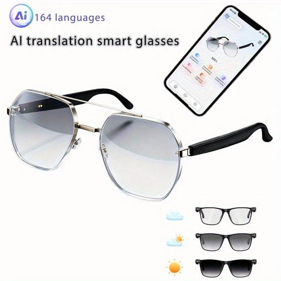 AI Smart Glasses, Supporting Touch Control And AI Chat GPT Model. AI Intelligence, 8 Million Pixel HD, Anti-shake Function. Real-time Translation. Blue Light Protection, Dual Microphones