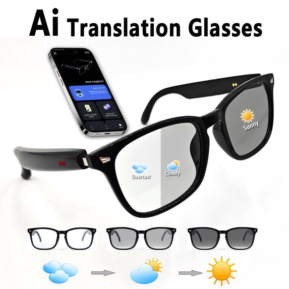 Smart Glasses Generic AI Real-Time Translation 100+ Languages Photochromic Lenses Bluetooth Audio AI Chat