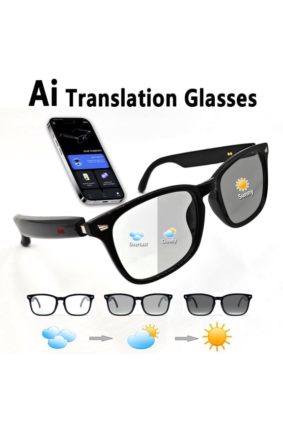 Smart Glasses Generic AI Real-Time Translation 100+ Languages Photochromic Lenses Bluetooth Audio AI Chat