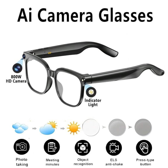 AI Smart Glasses with Camera, GPT Chat Mode, Real-Time Translation, 8MP Wide-Angle Video Recording, Lightweight & Durable