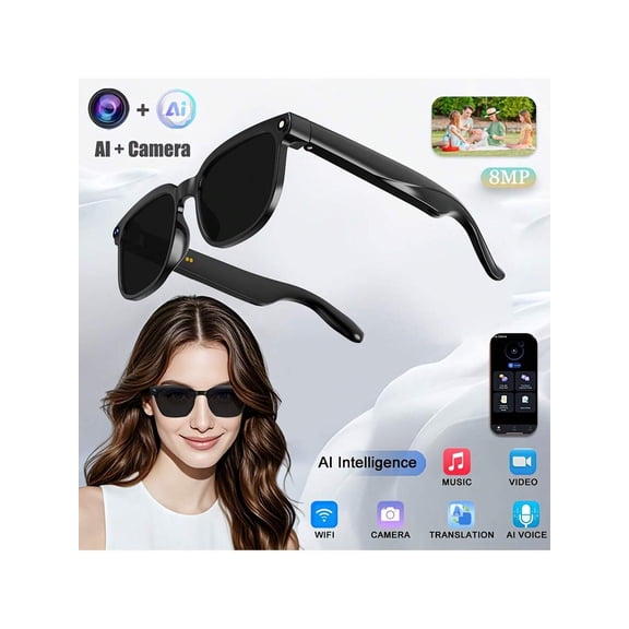 AI Smart Glasses with Camera, GPT Chat Mode, Real-Time Translation, 8MP Wide-Angle Video Recording, Lightweight & Durable