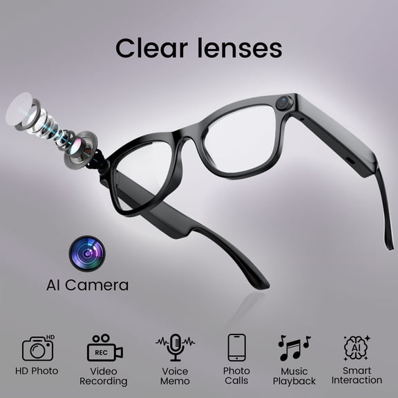 AI Smart Glasses with Camera: Translation, Video Recording for Cycling & Travel, Life Recorder, Dual-Camera Valentine's Gift