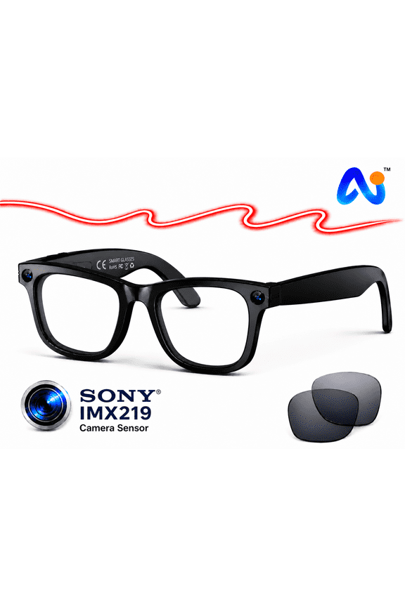AI Smart Glasses with Video Camera, Bluetooth Open-Ear Audio & Voice Control