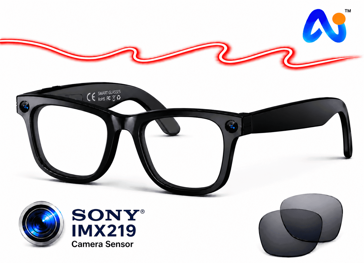 AI Smart Glasses with Video Camera, Bluetooth Open-Ear Audio 