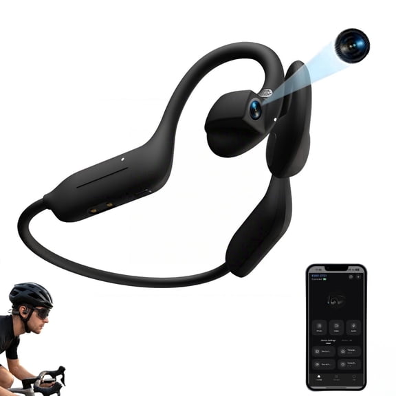 AI Wearable Camera Earbuds with 8MP HD Camera, Open Ear Bluetooth Headphones, 8GB Storage, AI Translation, Voice Assistant and Smart Video Recording(Black)