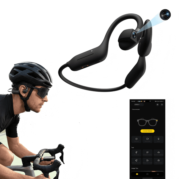 AI Smart Headphone with 8GB Storage & HD Camera, Smart Open-Ear Sports Earpbuds WiFi 6 Noise Canceling 3-Mic Array, Real-Time Translation Video Recording for Cycling, Running,Travel