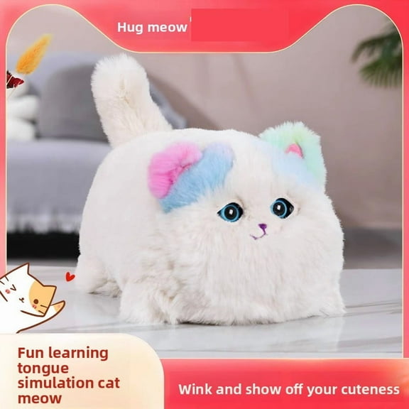 AI Smart Interactive Plush Cat with Lifelike Blinking Eyes and Wagging Tail