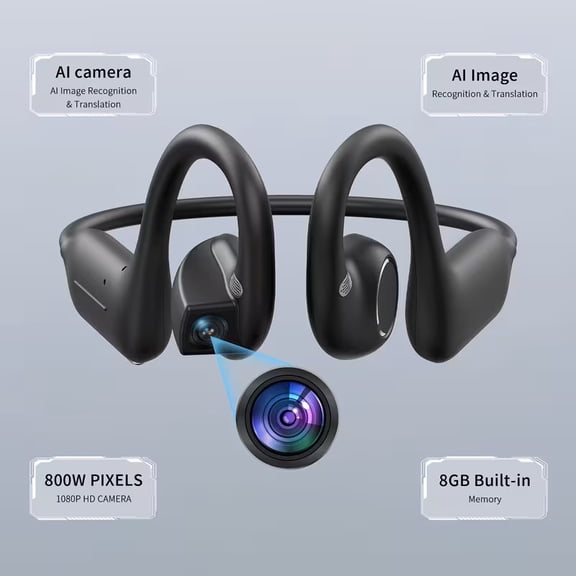 AI Smart Open Ear Air Conduction Earbuds, 8MP Camera, Translation & AI Recognition, HiFi Sound, Ideal for Running, Cycling & Outdoor Sports