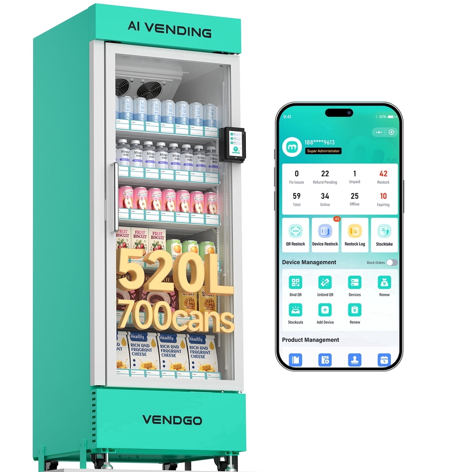 AI Smart Open Vending Machine - Commercial Refrigerated Machine for Office/School/Fitness Center with Contactless Payment, AI Visual Recognition and App Management
