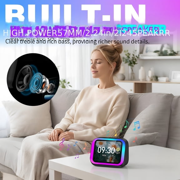 AI Smart Speaker Alarm Clock Hi-Fi Stereo Wireless Bluetooth Speaker Dynamic RGB Light Smart Display Voice Assistant Call Function 2500mAh Rechargeable Portable Bedside Digital Clock
Short Title