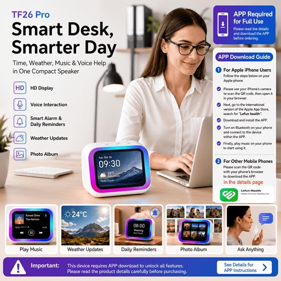 AI Smart Speaker with Large Screen Display, RGB Ambient Lighting, Hands-free Calling, Music Player, Voice-controlled Desktop Speaker, Suitable for Home/office/bedroom