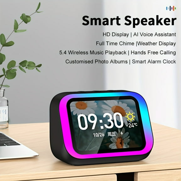 AI Smart Speaker & Smart Alarm Clock - Wireless Speaker, Dynamic RGB Light, Hi-Fi Stereo, HD Display, Call Function, Voice Assistant, Period Tracker, 2000mAh, Portable Charging Bedside Digital Clock