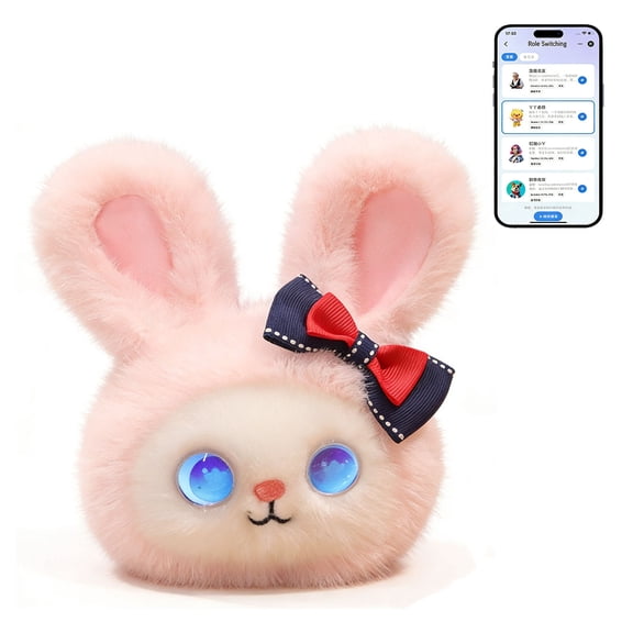 AI Smart Stuffed Animal with Emotional Feedback - Multilingual Emotional AI Companion Plush Toy, Interactive Learning Electronic Pets for Kids 3+, for Gift（Bunny）