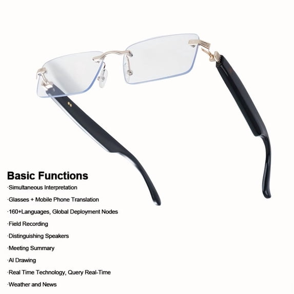 AI Smart Translation Glasses: 164 Languages, Polarized Blue Light Filter, Low-Latency Audio, Voice Assistant, iOS/Android, USB-C