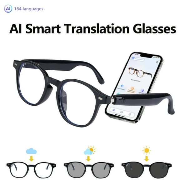 AI Smart Translation Glasses for 164 Languages | Polarized Lenses & Built-in Mic/Speaker | AI Voice Assistant for iOS/Android | Unisex Design Ideal for Halloween Gifts