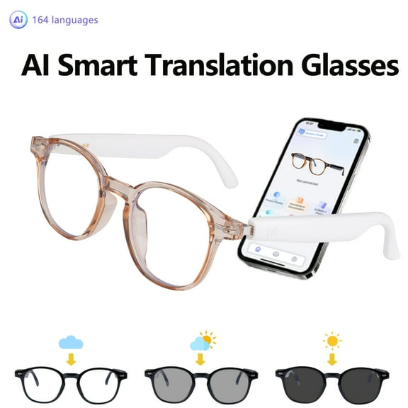 AI Smart Translation Glasses for 164 Languages | Polarized Lenses & Built-in Mic/Speaker | AI Voice Assistant for iOS/Android | Unisex Design Ideal for Halloween Gifts