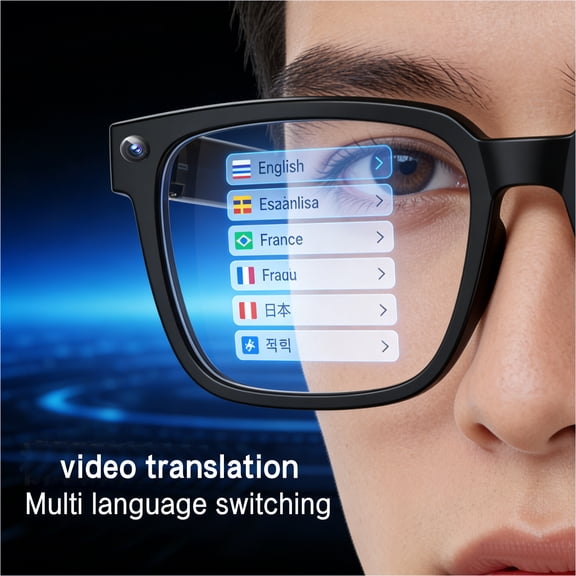 AI Smart Translation Glasses with Camera, Real-time Video Translator Eyewear with Multi-language Switching, 3D Stereo Audio Open-ear Bluetooth Smart Glasses for Travel, Business & Learning