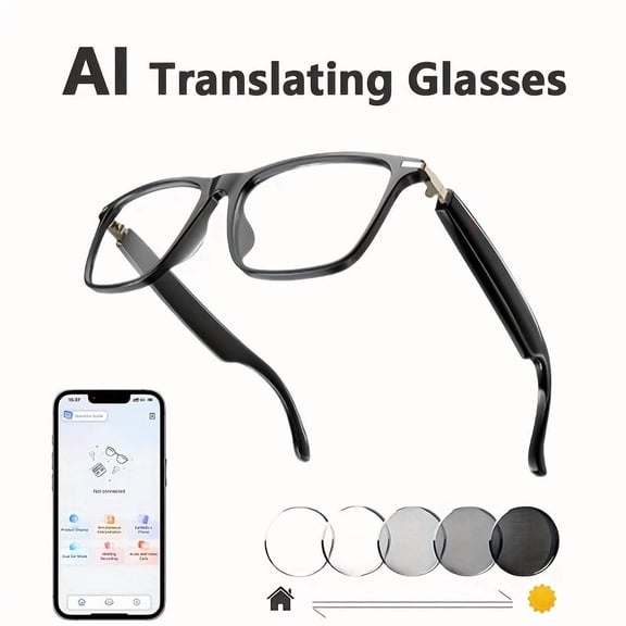 AI Smart Translation Glasses - Real-time Face-to-face Translation, Wireless Calls & Music, iOS/Android Compatible, Unisex for Office/Outdoor/Sports